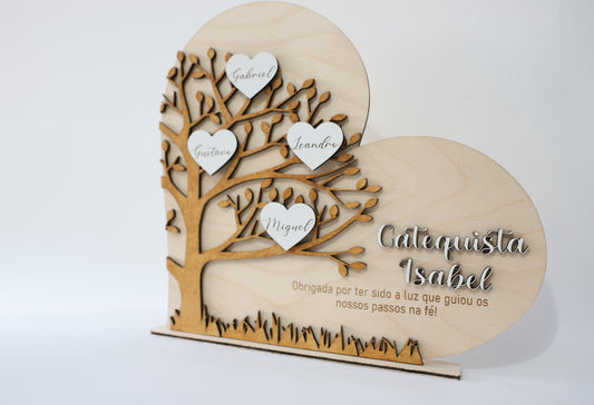 Placa Coração com Árvore e Nomes